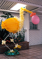 This six foot tall balloon critter sculpture of a stork was created for a baby shower