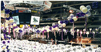 Balloon garlands and decorations for large corporate party at HP Arena