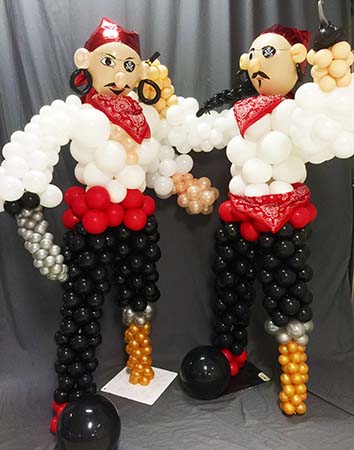 These 6 foot tall balloon sculptures of a pair of pirates are a sure hit for theme parties