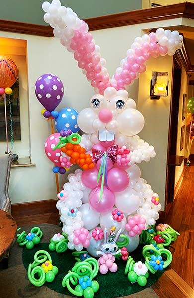 Eight foot tall latex balloon rabbit sculpture focal Easter event decoration decoration