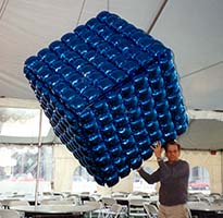 Precision sculpture of a blue cube logo