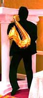 6' tall Foamcor® silhouette of a jazzman with his sax