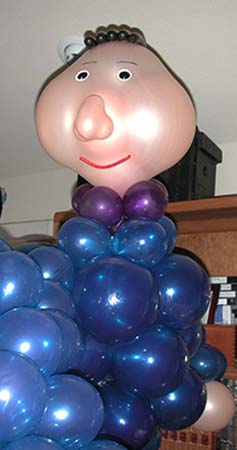 Six foot tall balloon sculpture of Candide created as a decor piece for a cast party following a performance of the operetta